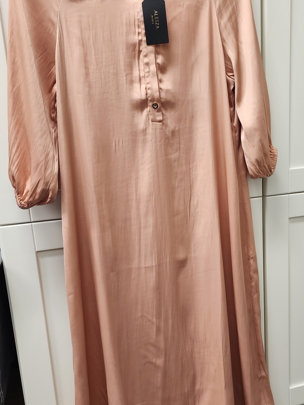 Aleeza Rose Gold Satin Maxi Dress - Long Sleeve Elegant Slip Dress